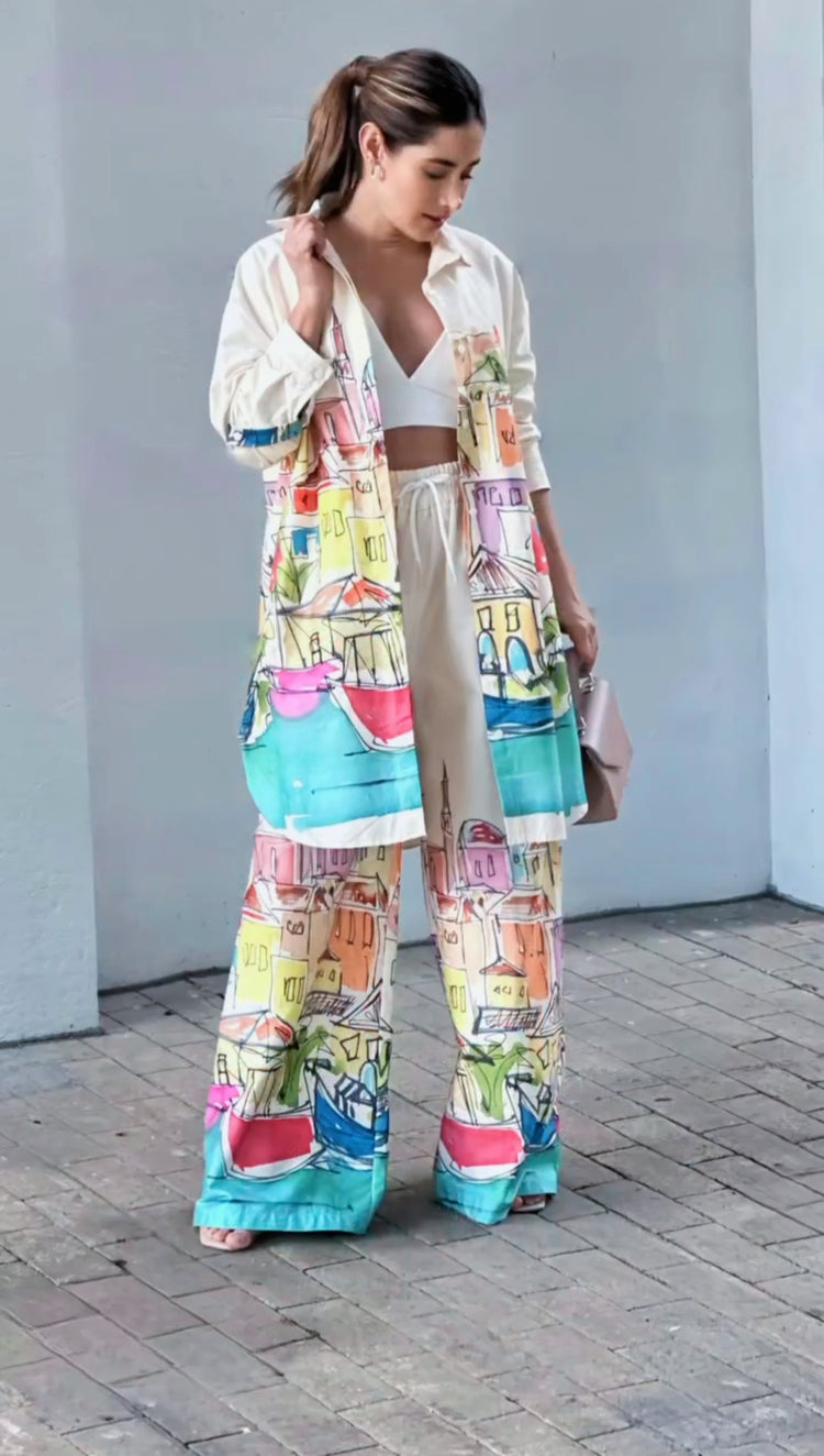 Luxury Printed Long Linen Co-ord Set