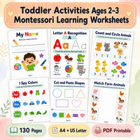 Toddler Montessori Activity Book (Ages 2–3) | ABC, Numbers, Shapes & Fun Learning Worksheets