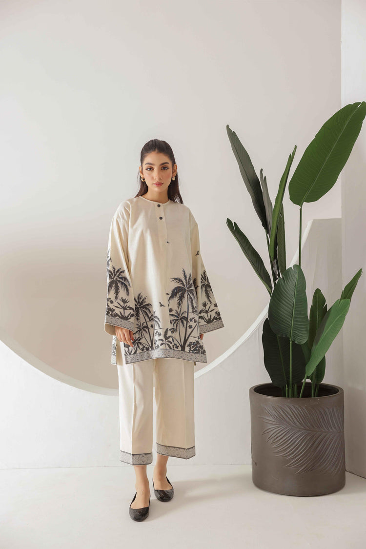 Serene Palm Elegance - Minimalist Printed Coordset