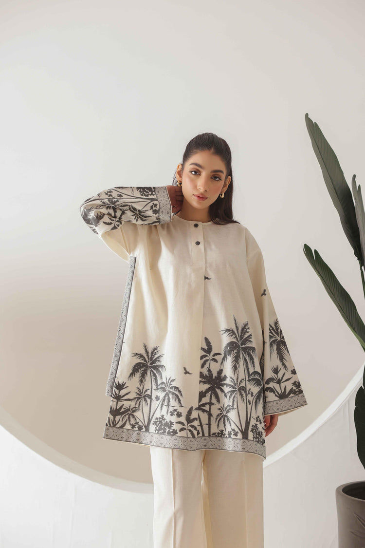 Serene Palm Elegance - Minimalist Printed Coordset