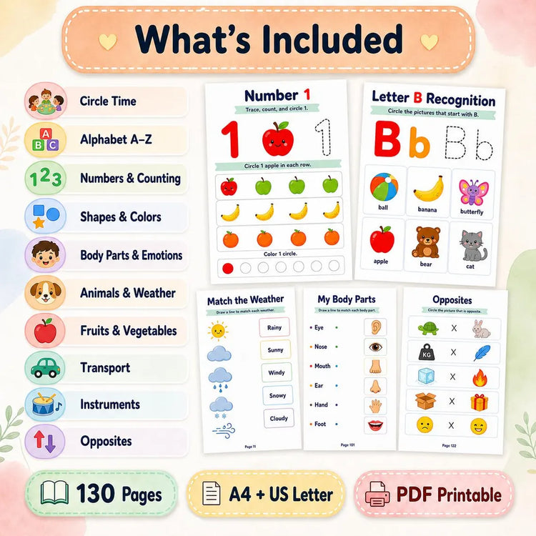 Toddler Montessori Activity Book (Ages 2–3) | ABC, Numbers, Shapes & Fun Learning Worksheets