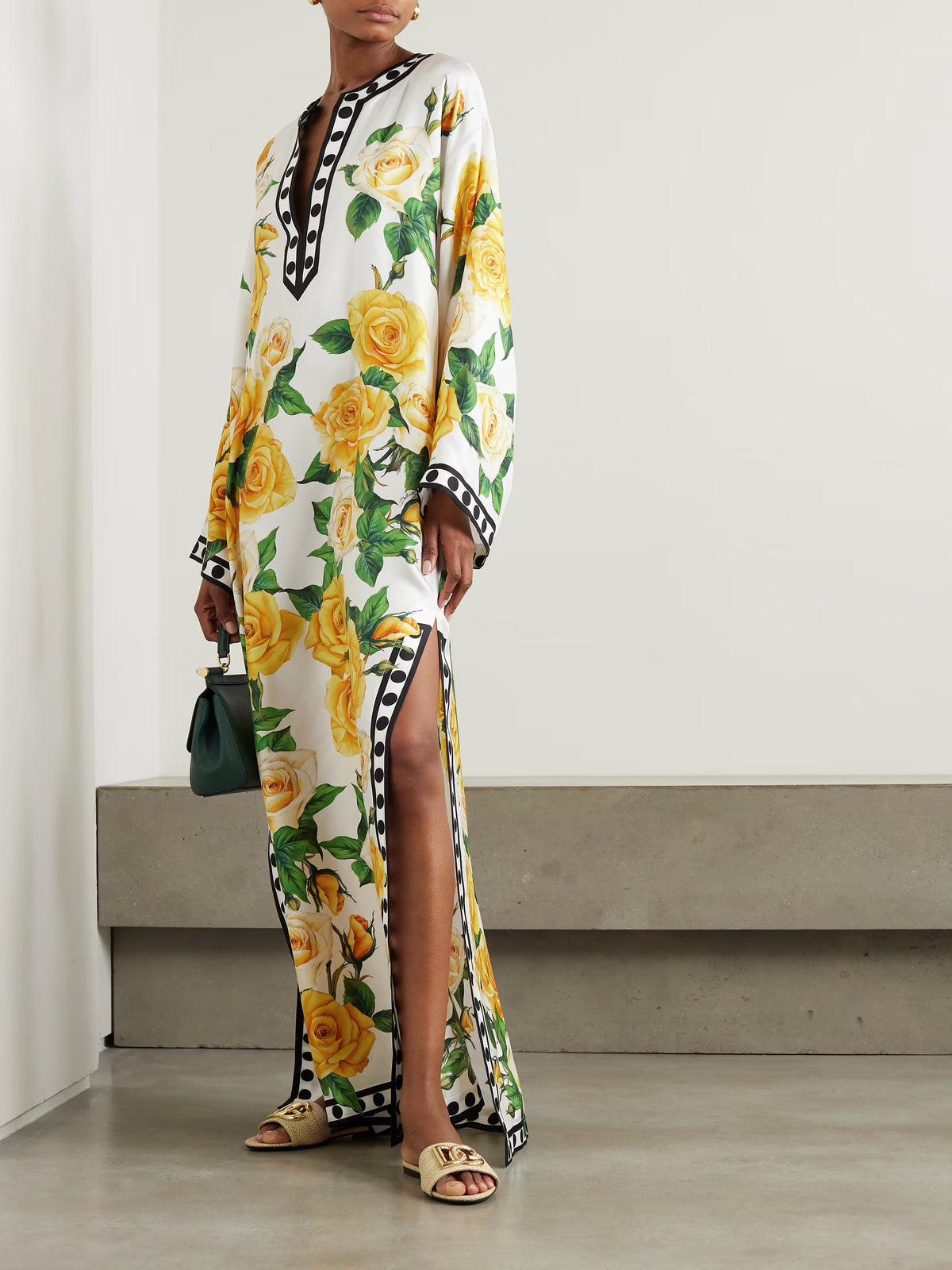 Golden Bloom Roman Silk Blend Kaftan
