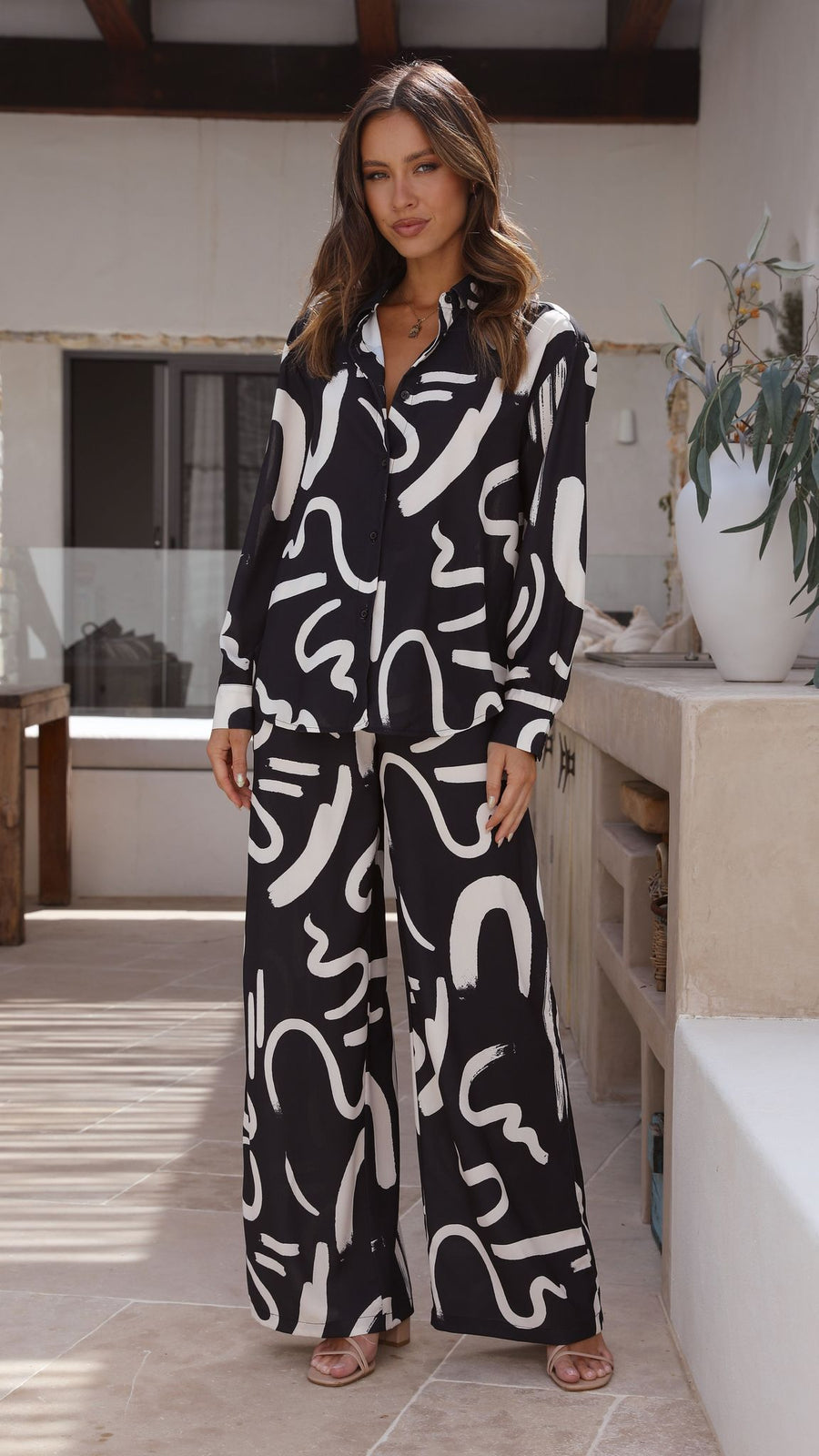 Black and White Abstract Lines Co-ord Set