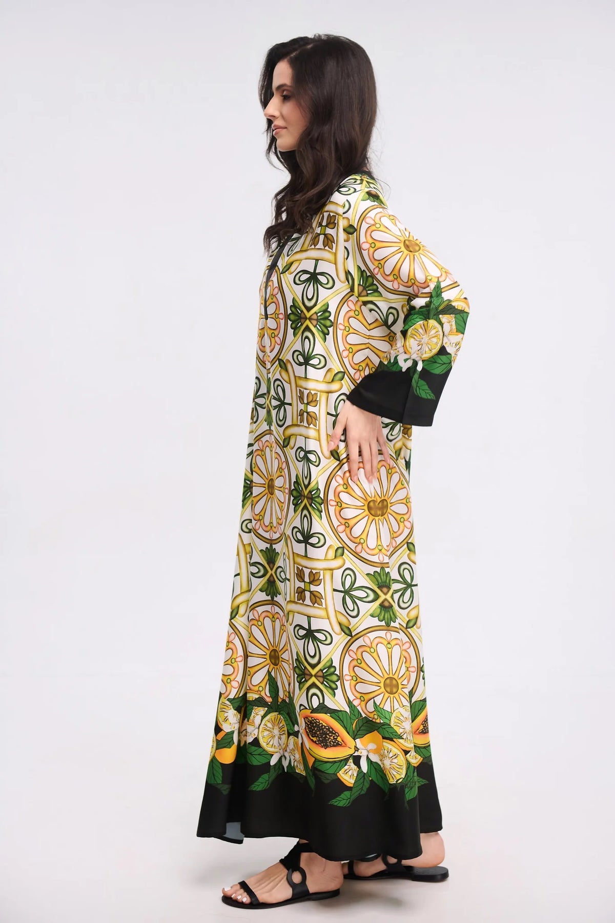 Citrus Elegance Roman Silk Blend Kaftan