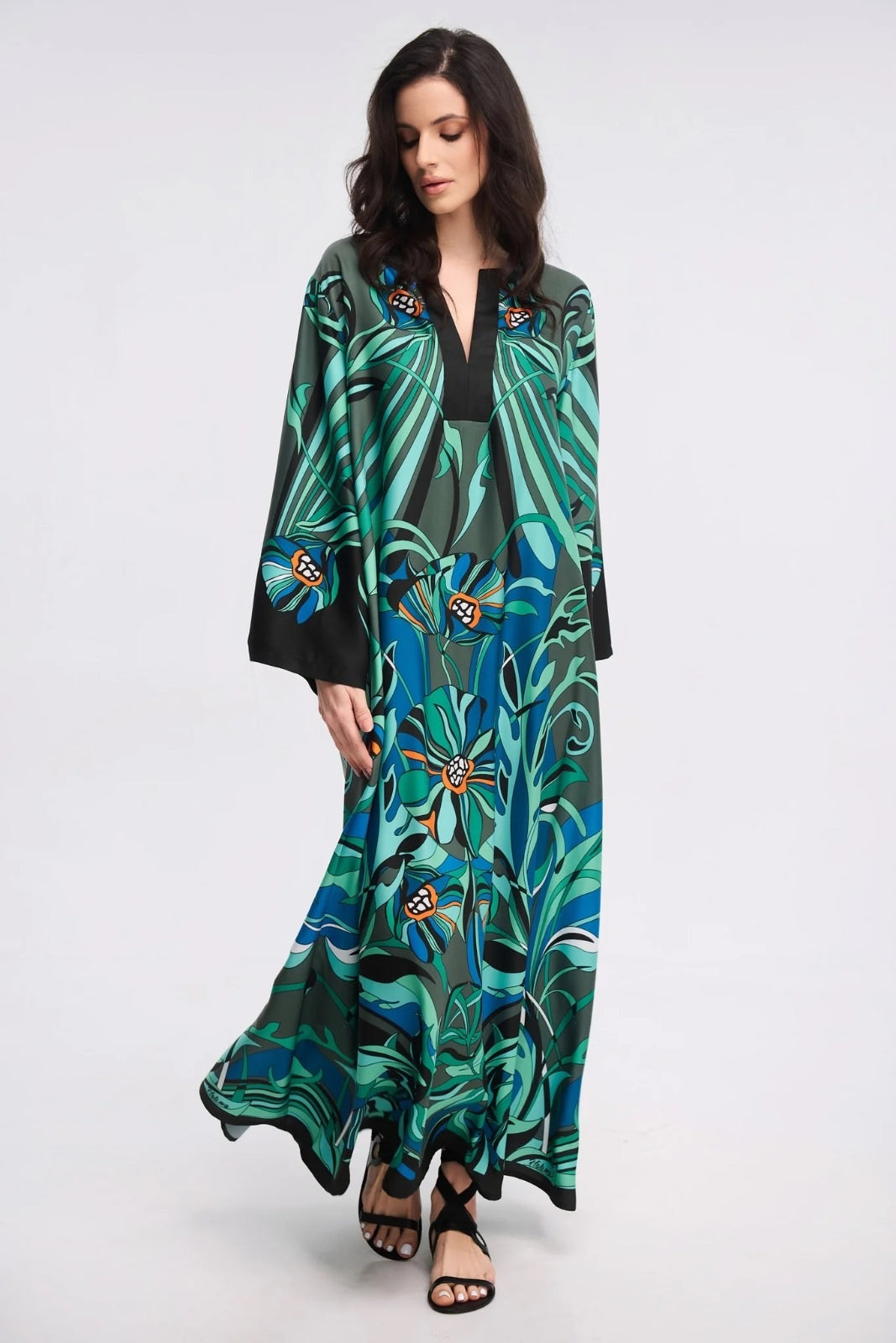 Tropical Bloom Roman Silk Blend Kaftan