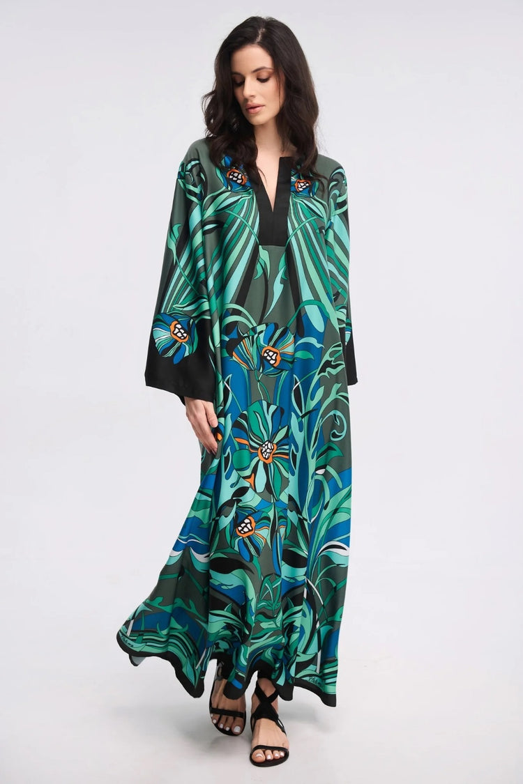 Tropical Bloom Roman Silk Blend Kaftan