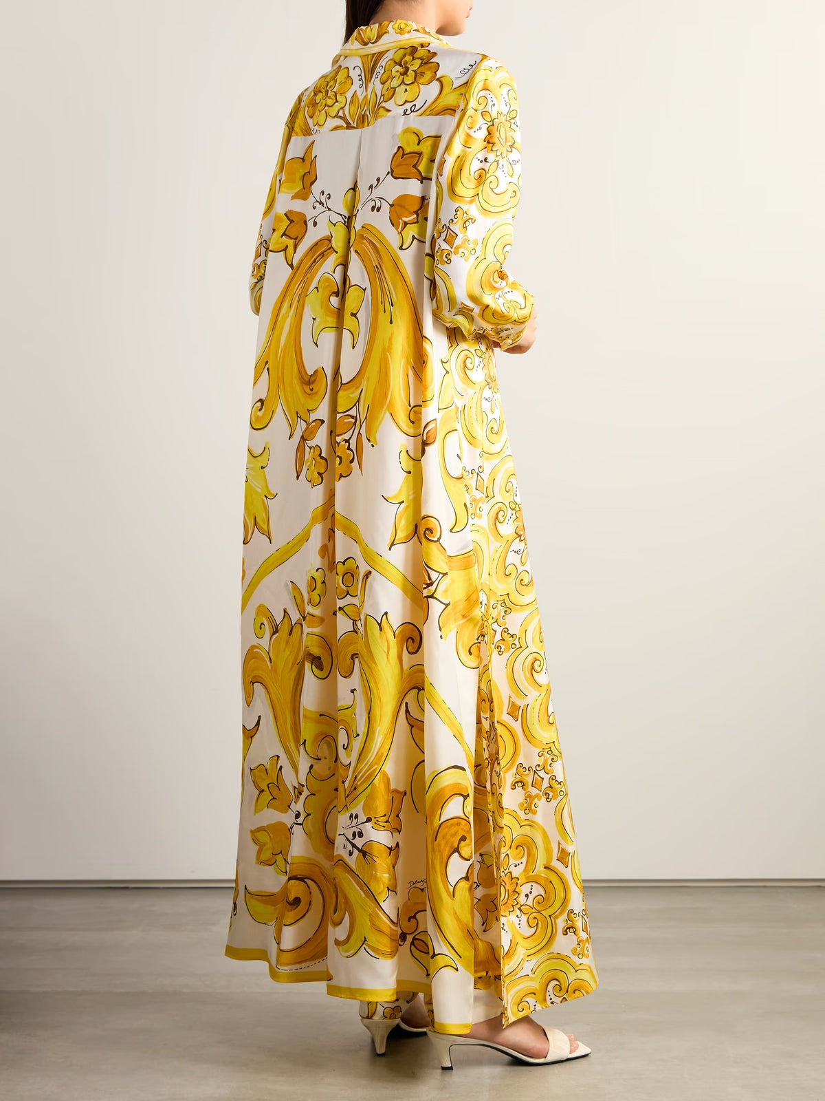 Golden Baroque Print Roman Silk Blend Maxi