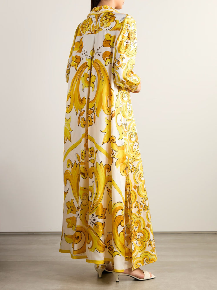 Golden Baroque Print Roman Silk Blend Maxi