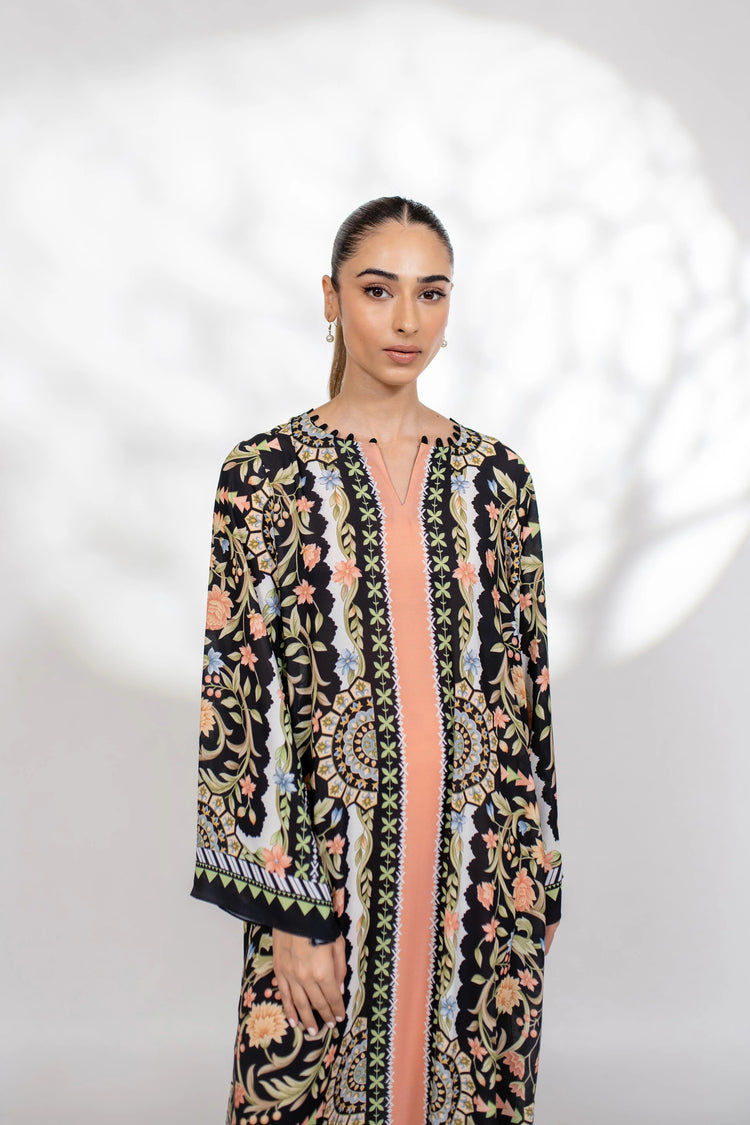 Elegant Black Florals Soft BSY Crepe Long Top