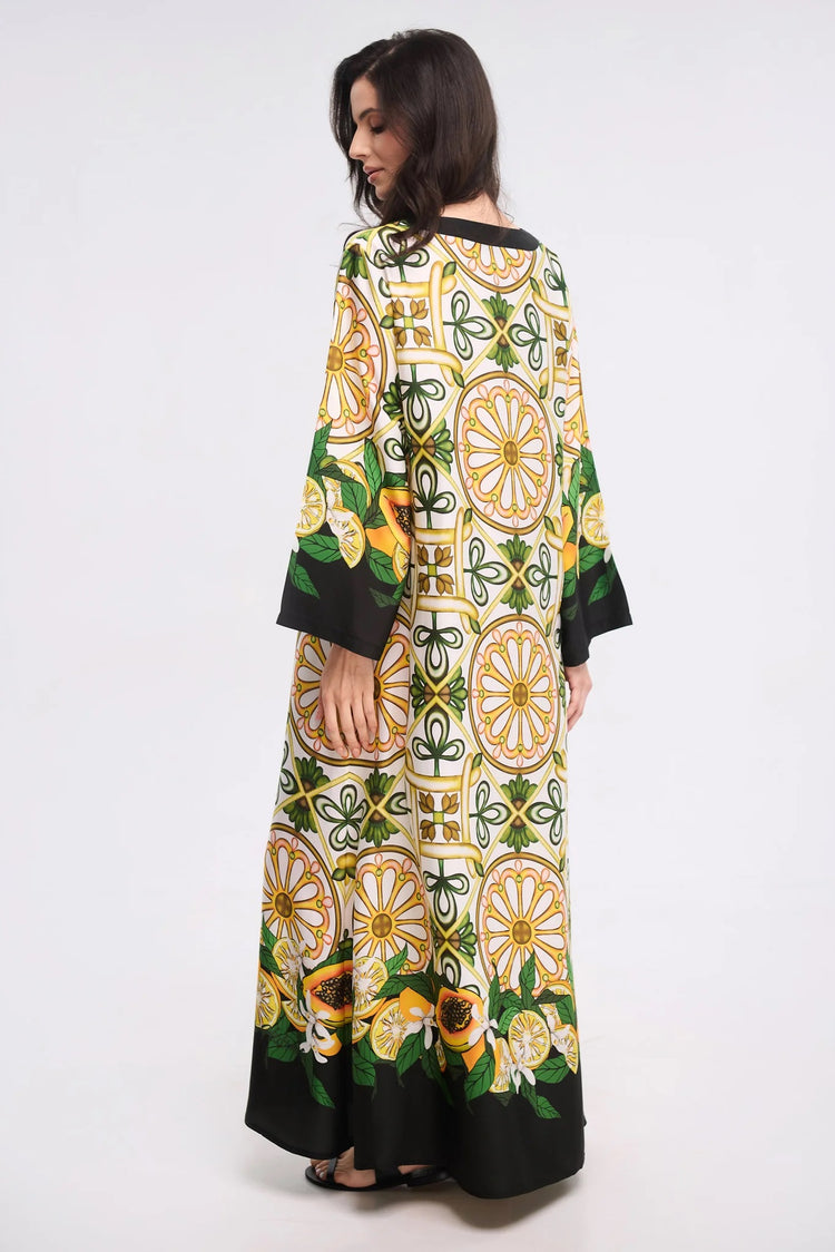 Citrus Elegance Roman Silk Blend Kaftan