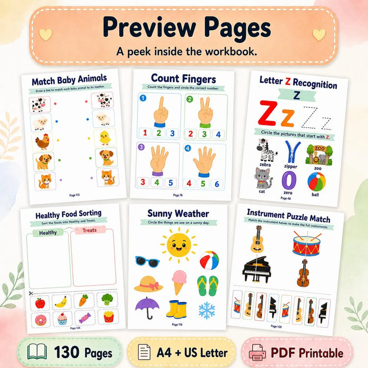 Toddler Montessori Activity Book (Ages 2–3) | ABC, Numbers, Shapes & Fun Learning Worksheets