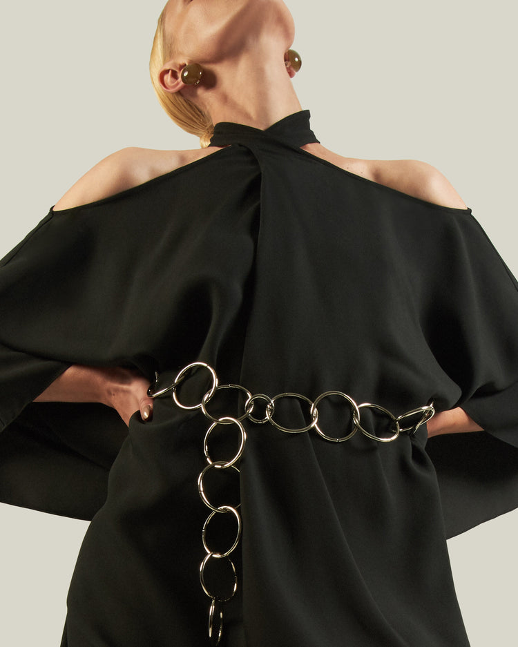 Elegance in Black: Metallic Halter Dress