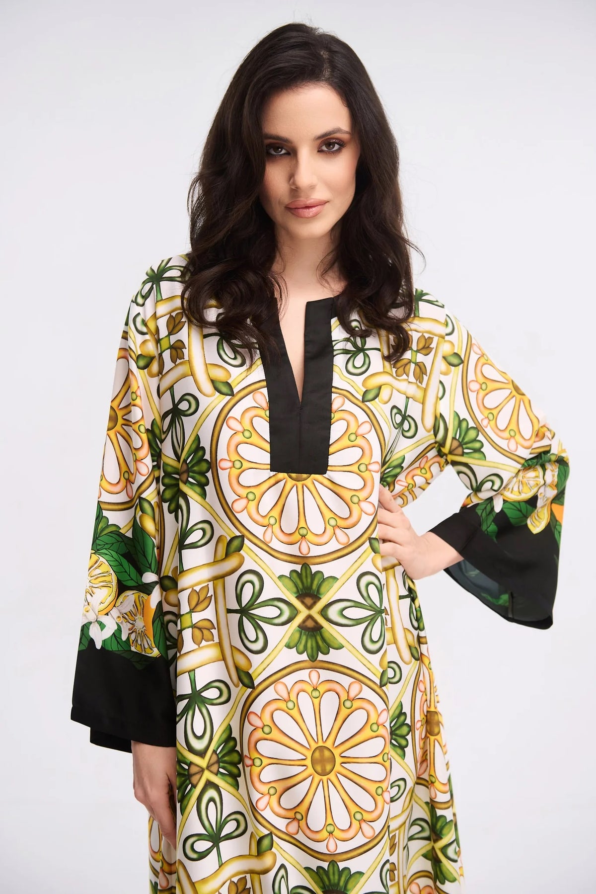 Citrus Elegance Roman Silk Blend Kaftan
