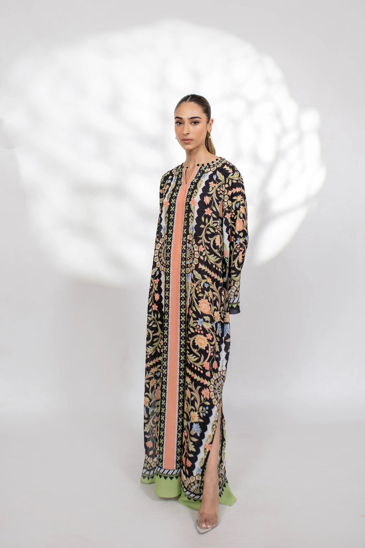 Elegant Black Florals Soft BSY Crepe Long Top