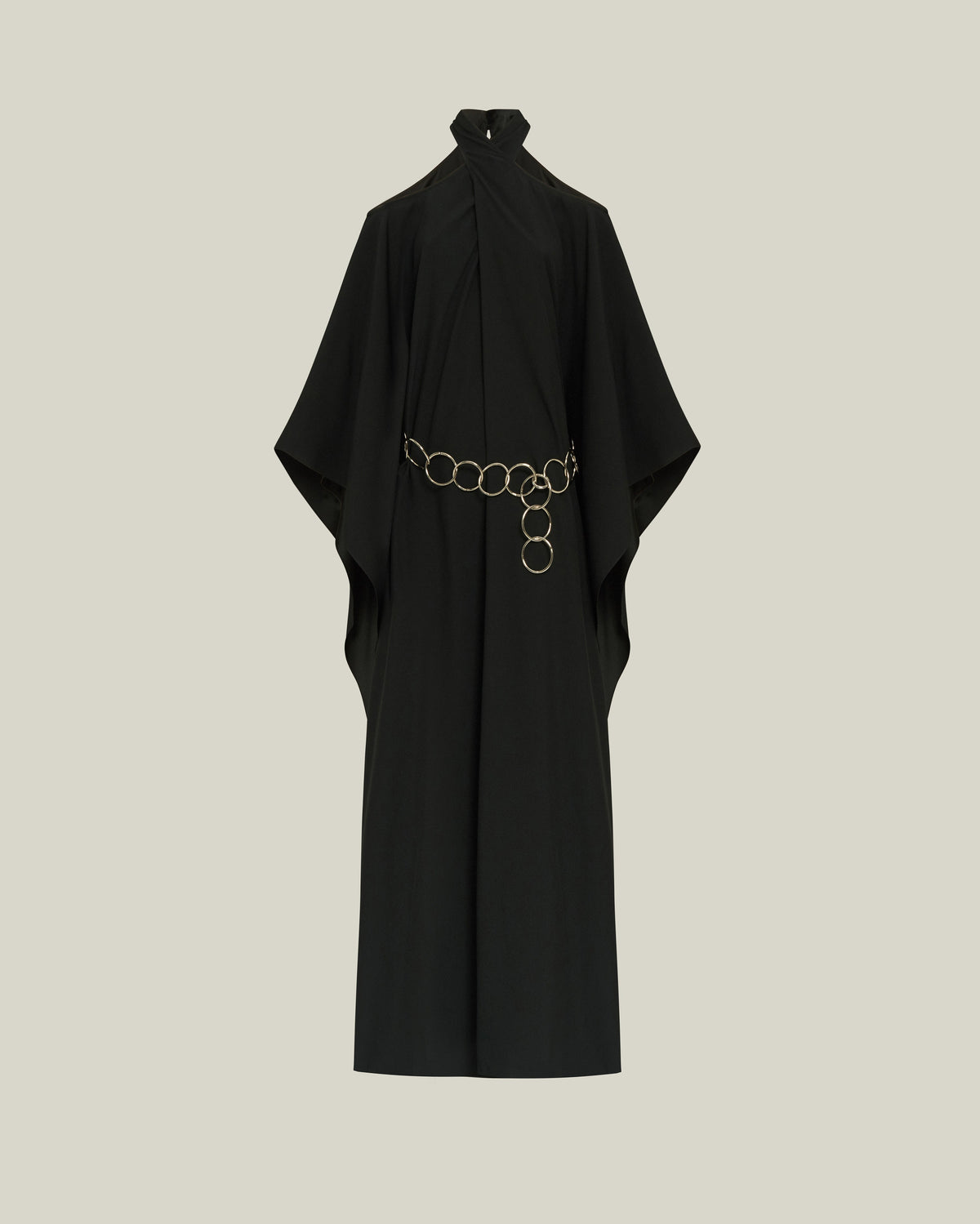 Elegance in Black: Metallic Halter Dress
