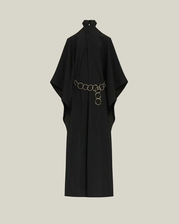 Elegance in Black: Metallic Halter Dress