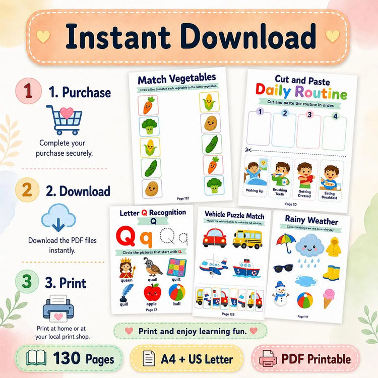 Toddler Montessori Activity Book (Ages 2–3) | ABC, Numbers, Shapes & Fun Learning Worksheets