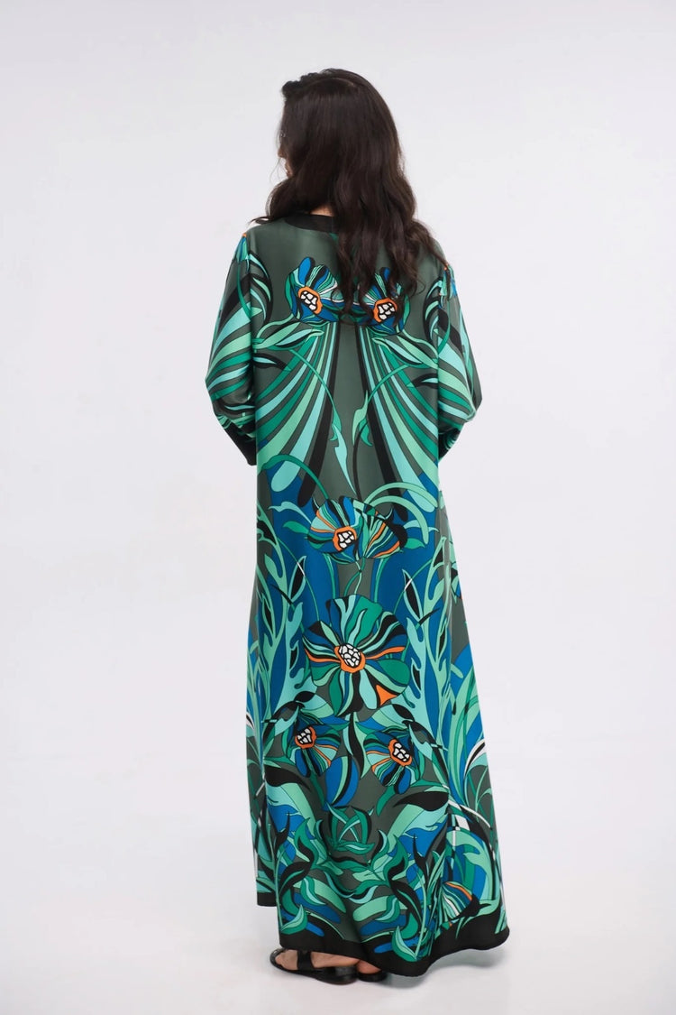 Tropical Bloom Roman Silk Blend Kaftan