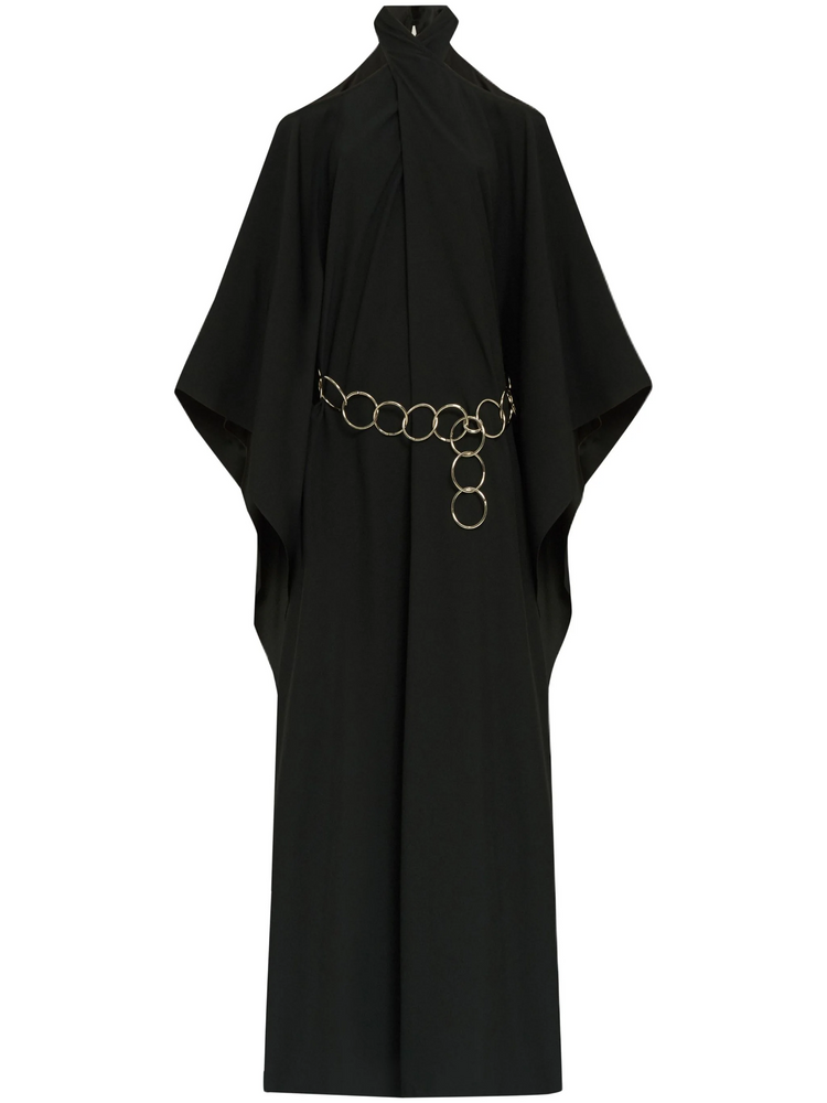 Elegance in Black: Metallic Halter Dress