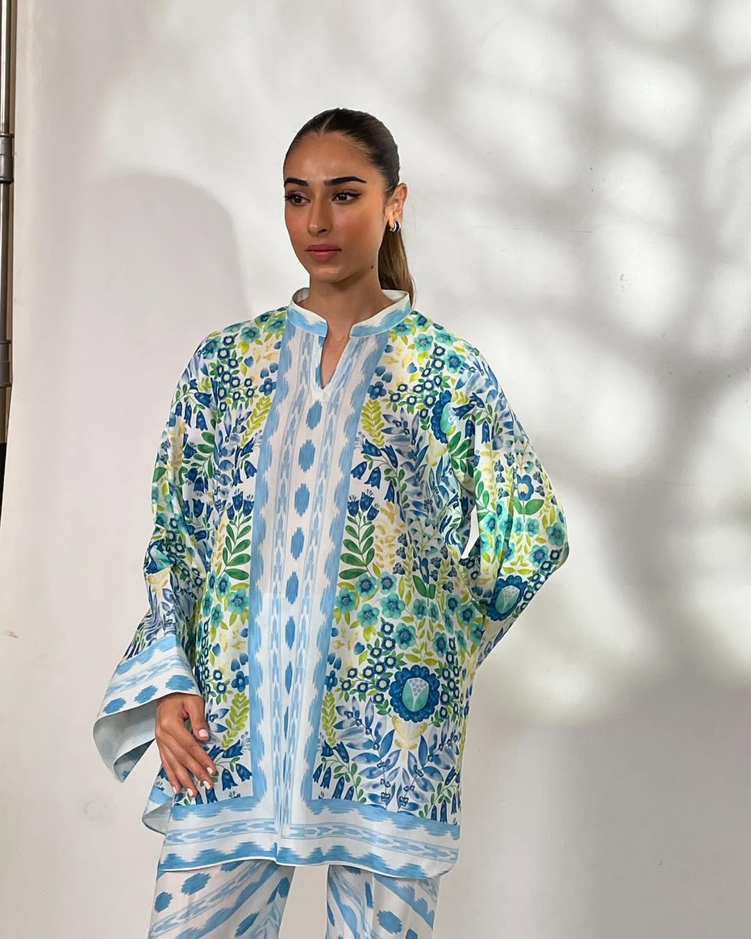 Azure Bloom Blended Cotton Satin Coord Set