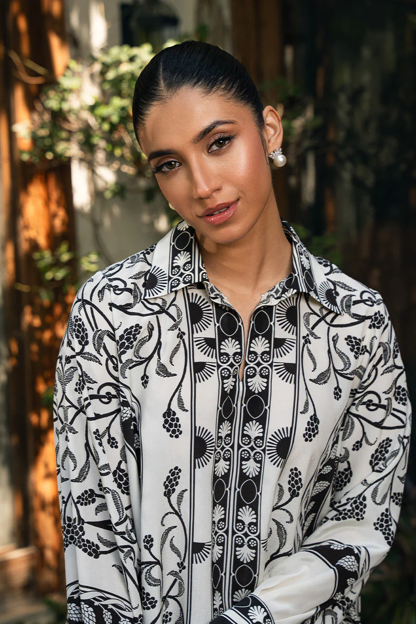 Black & White Floral Premium Coord Set – BSY Velvet Fabric