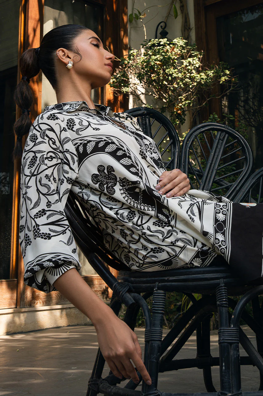 Black & White Floral Premium Coord Set – BSY Velvet Fabric