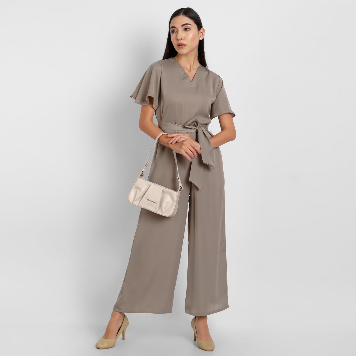 Bare Elegance Ivory Brew: V Neck Womens Jumpsuit