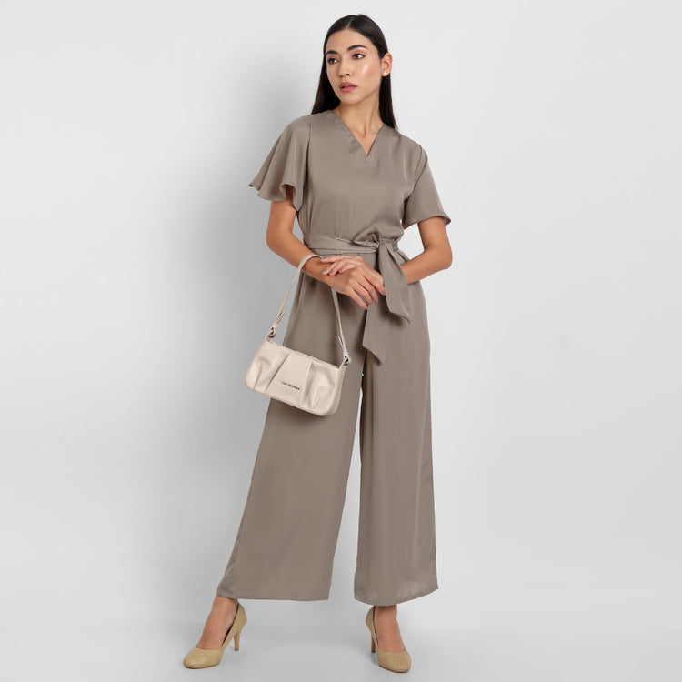 Bare Elegance Ivory Brew: V Neck Womens Jumpsuit