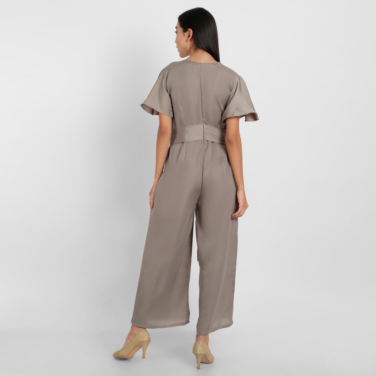 Bare Elegance Ivory Brew: V Neck Womens Jumpsuit