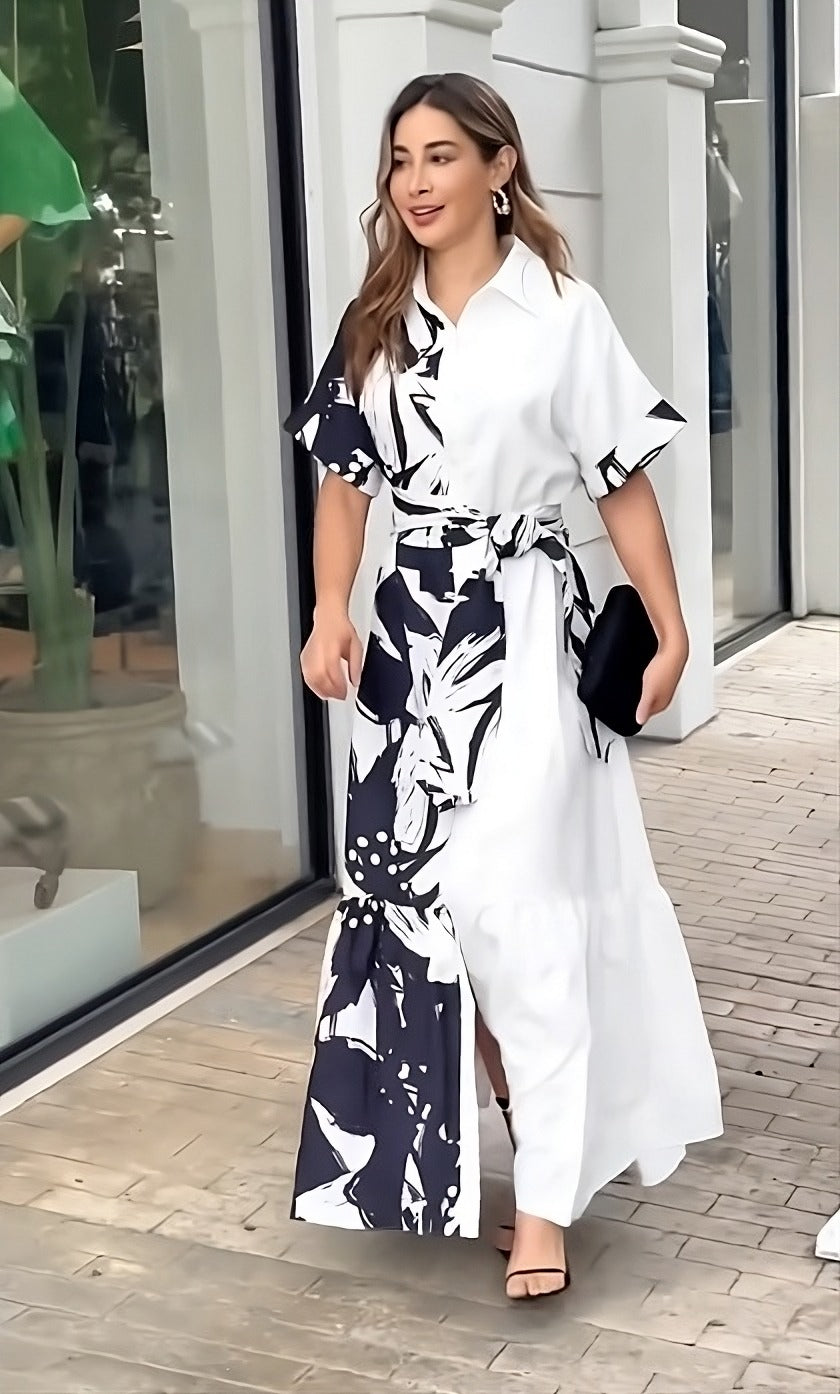 Elegant Monochrome: Black & White Korean Dress