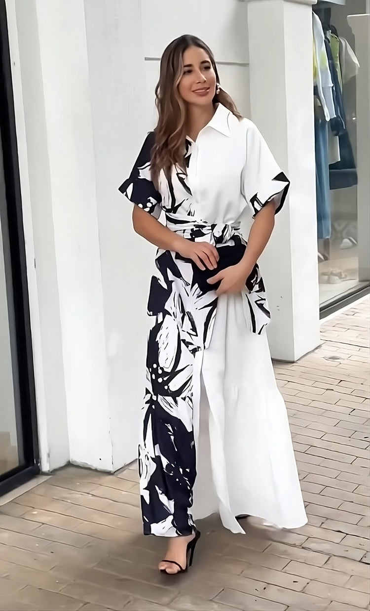 Elegant Monochrome: Black & White Korean Dress