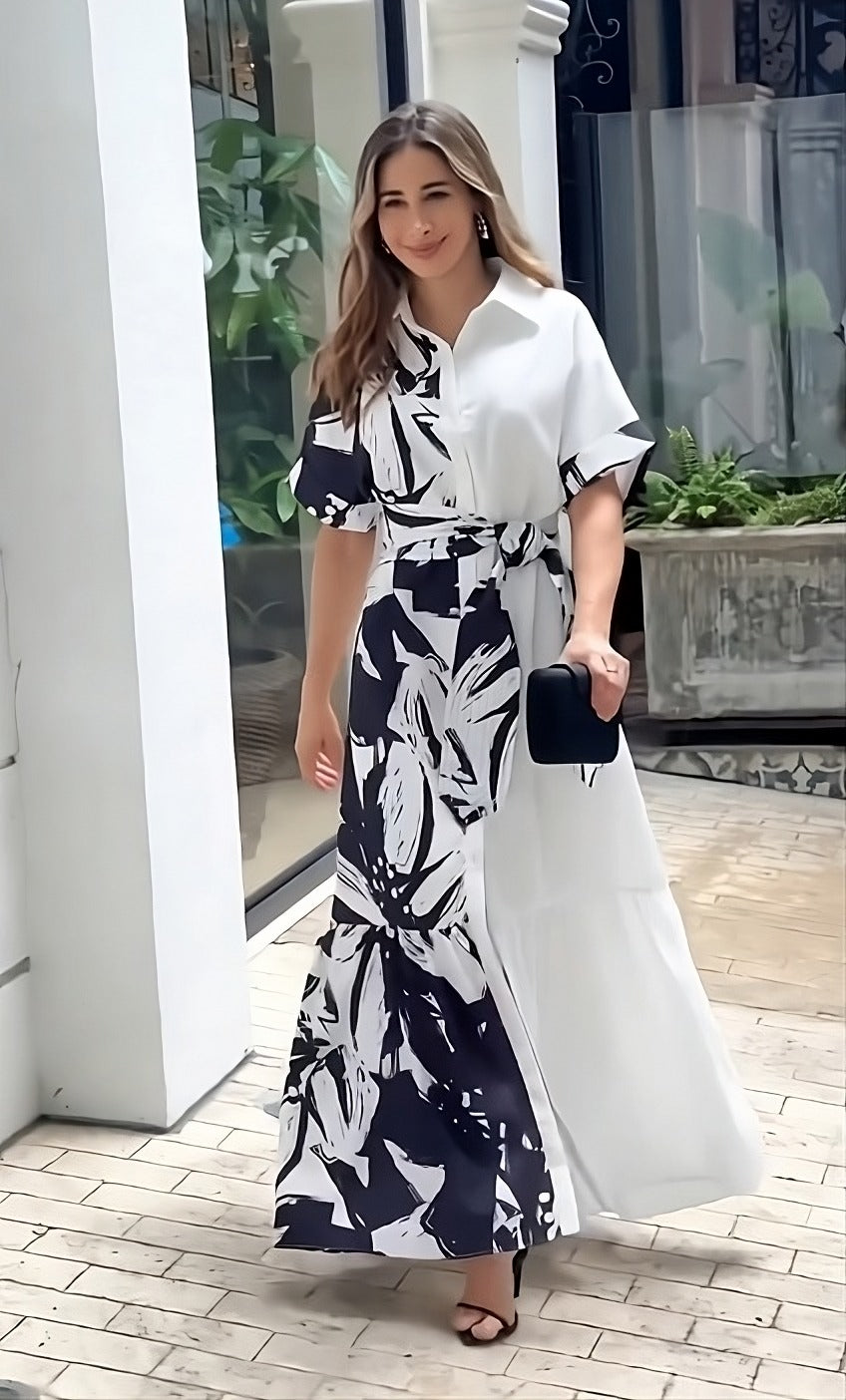 Elegant Monochrome: Black & White Korean Dress