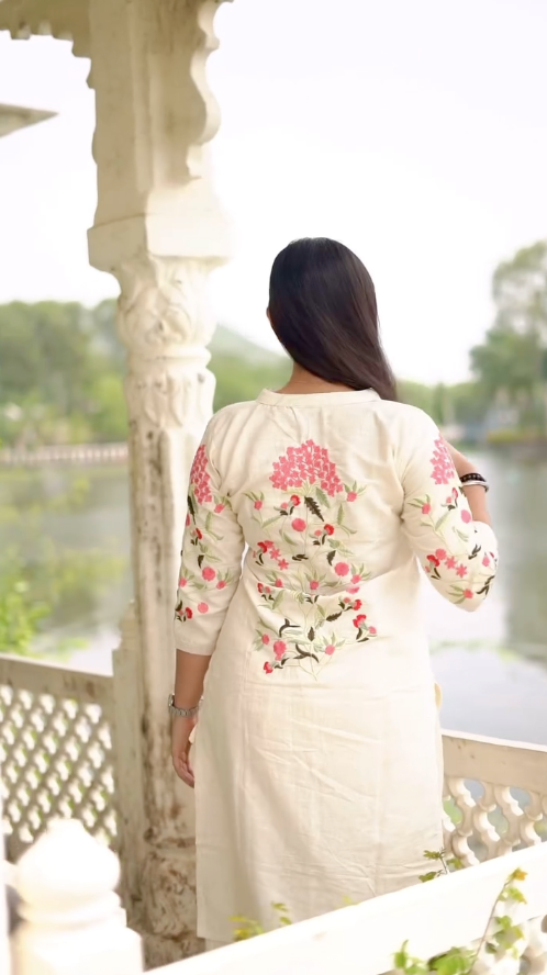 Ivory Embroidered Hakoba Cotton Kurta & Palazzo Set