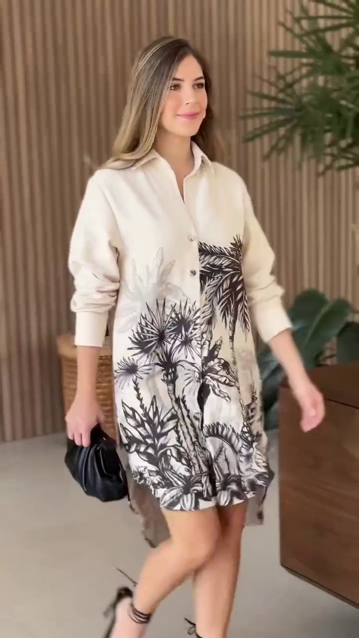 Tropical Oasis Palm Tree Printed Short Dress