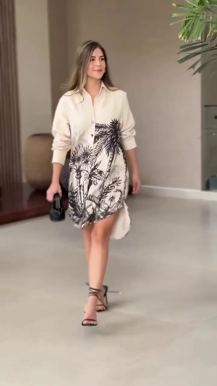 Tropical Oasis Palm Tree Printed Short Dress