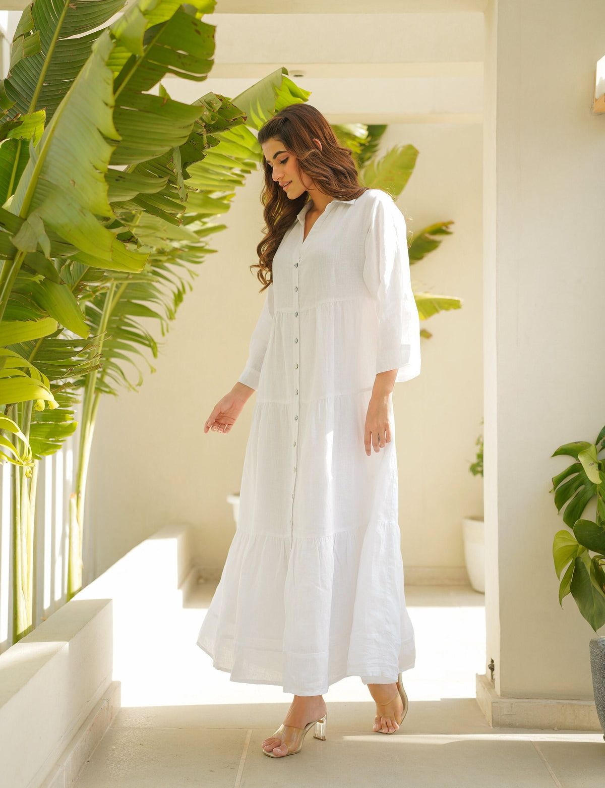 Elegant White Linen Maxi Dress