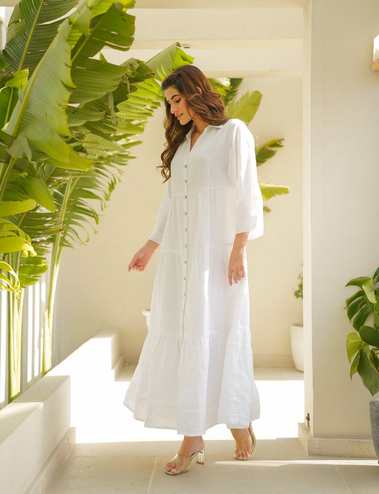 Elegant White Linen Maxi Dress
