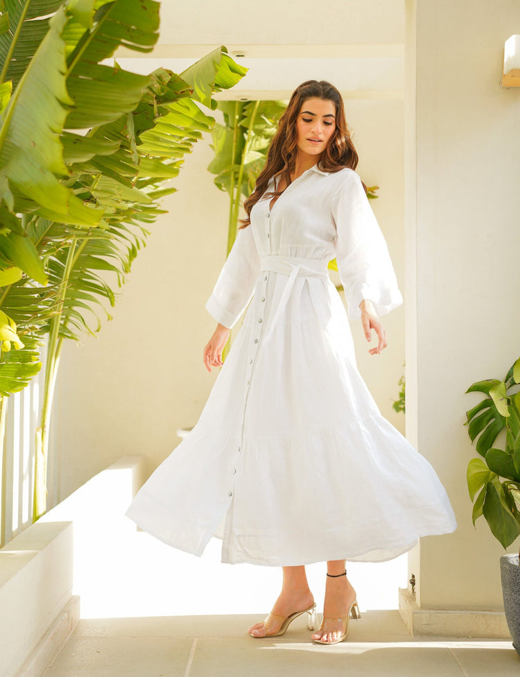 Elegant White Linen Maxi Dress