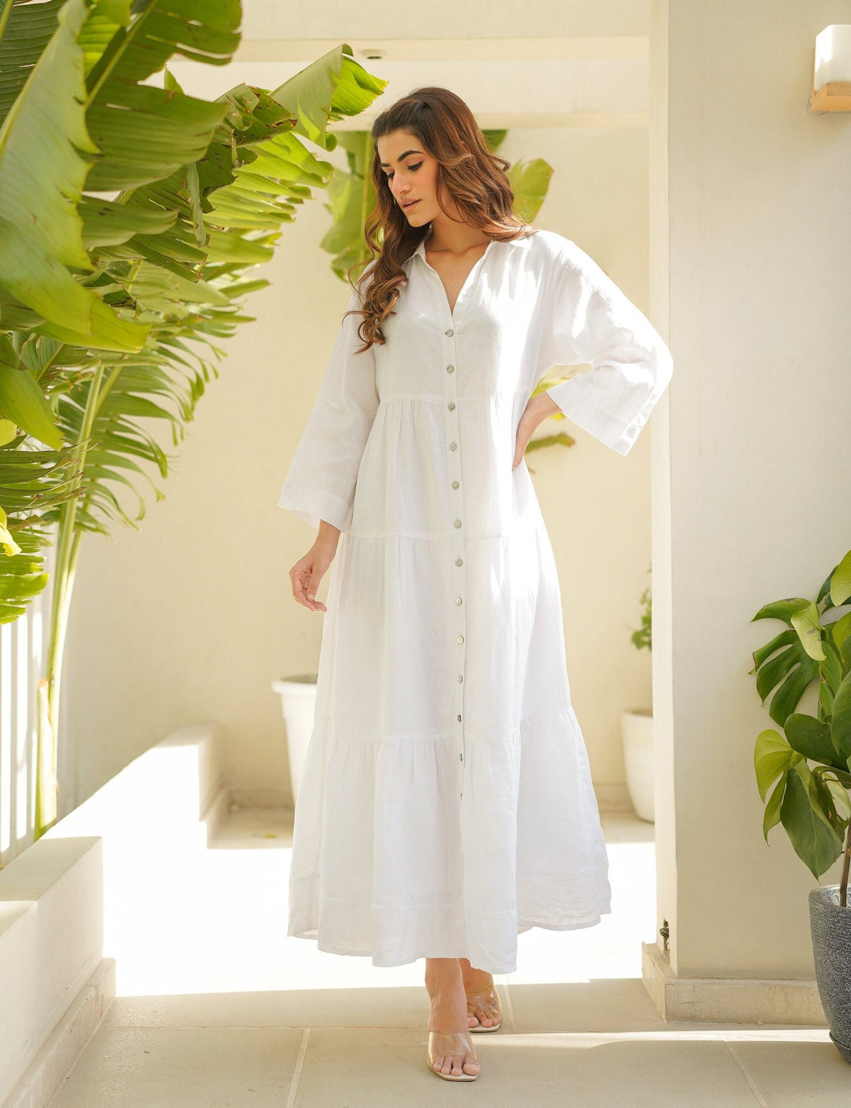 Elegant White Linen Maxi Dress