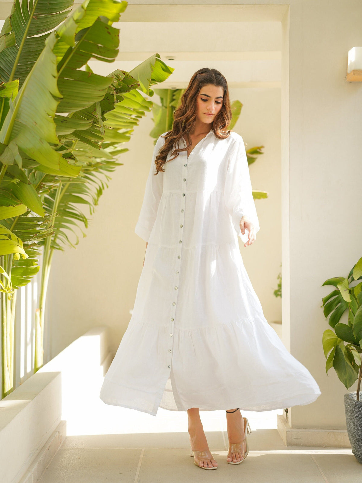 Elegant White Linen Maxi Dress
