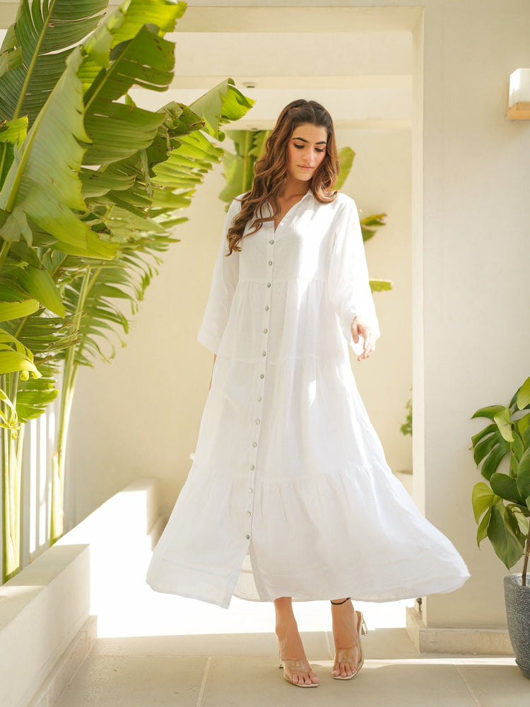 Elegant White Linen Maxi Dress
